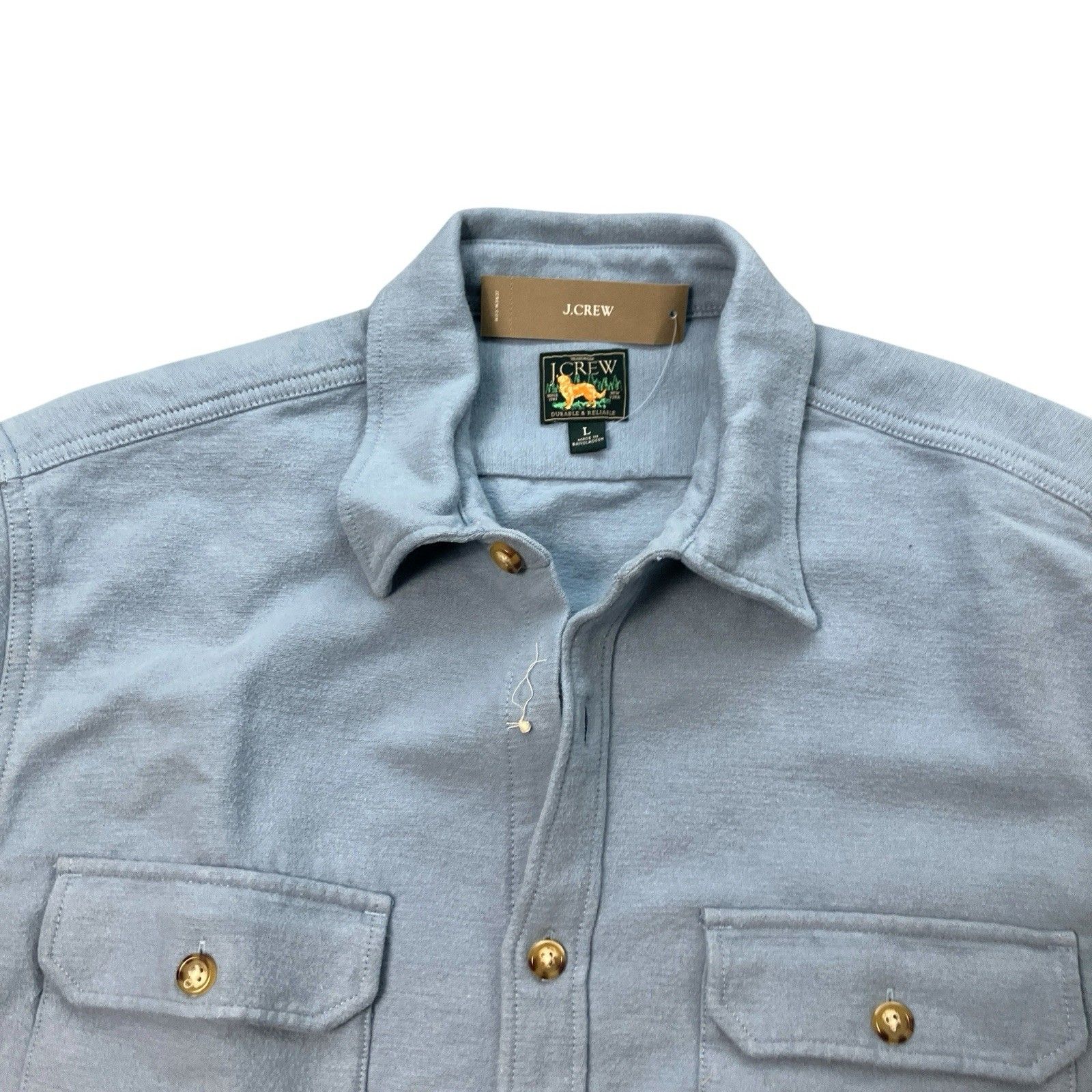 J Crew Workshirt Mens L Blue Heavyweight Chamois Japanese Cotton Missing Button